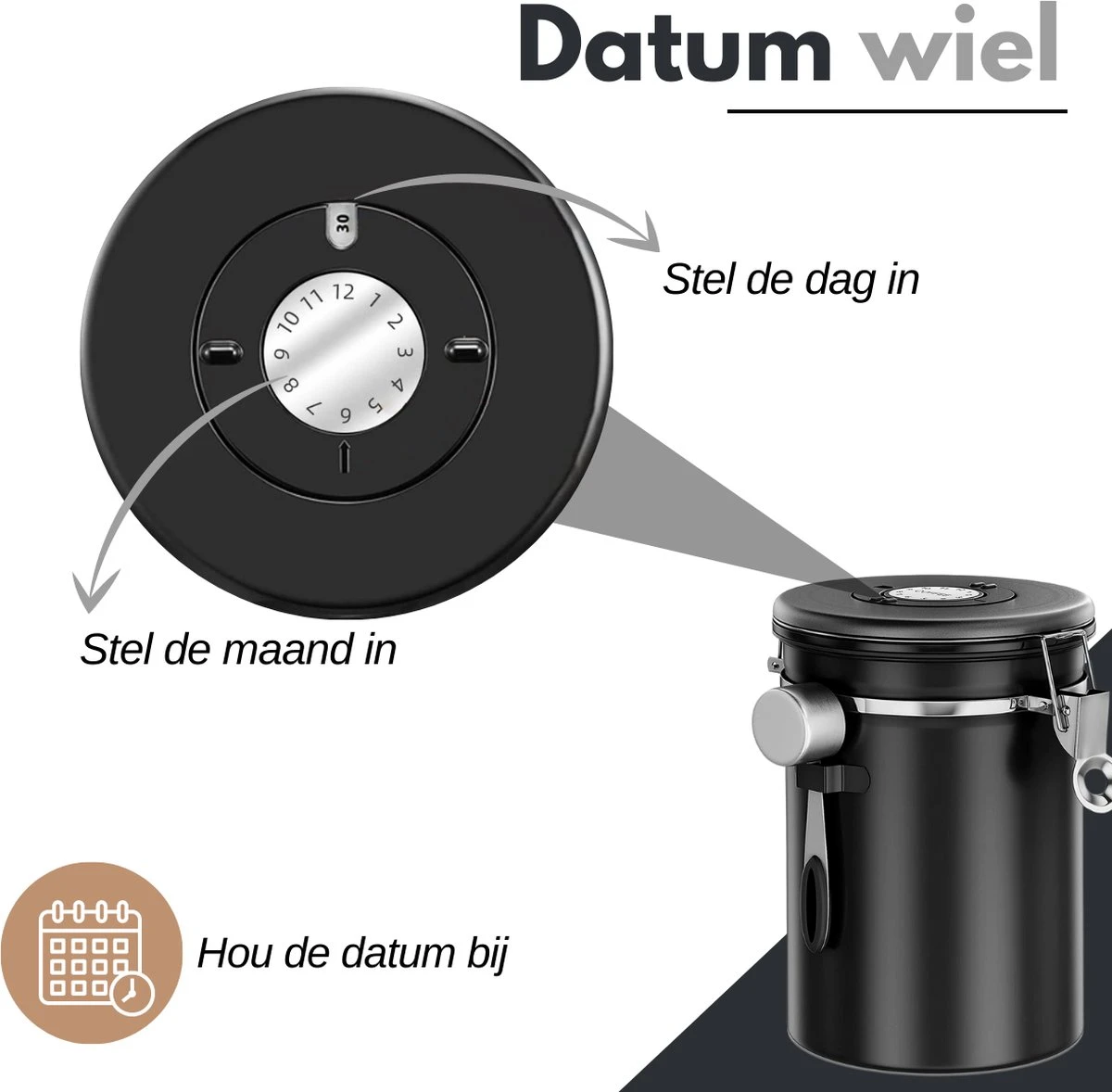 VAIVE Koffieblik - Koffiebus - Koffieblikbewaarblik - Bewaarbus Koffie - Voorraadpotten - Voorraadbussen - Voorraadbus -1.8L - Afbeelding 2