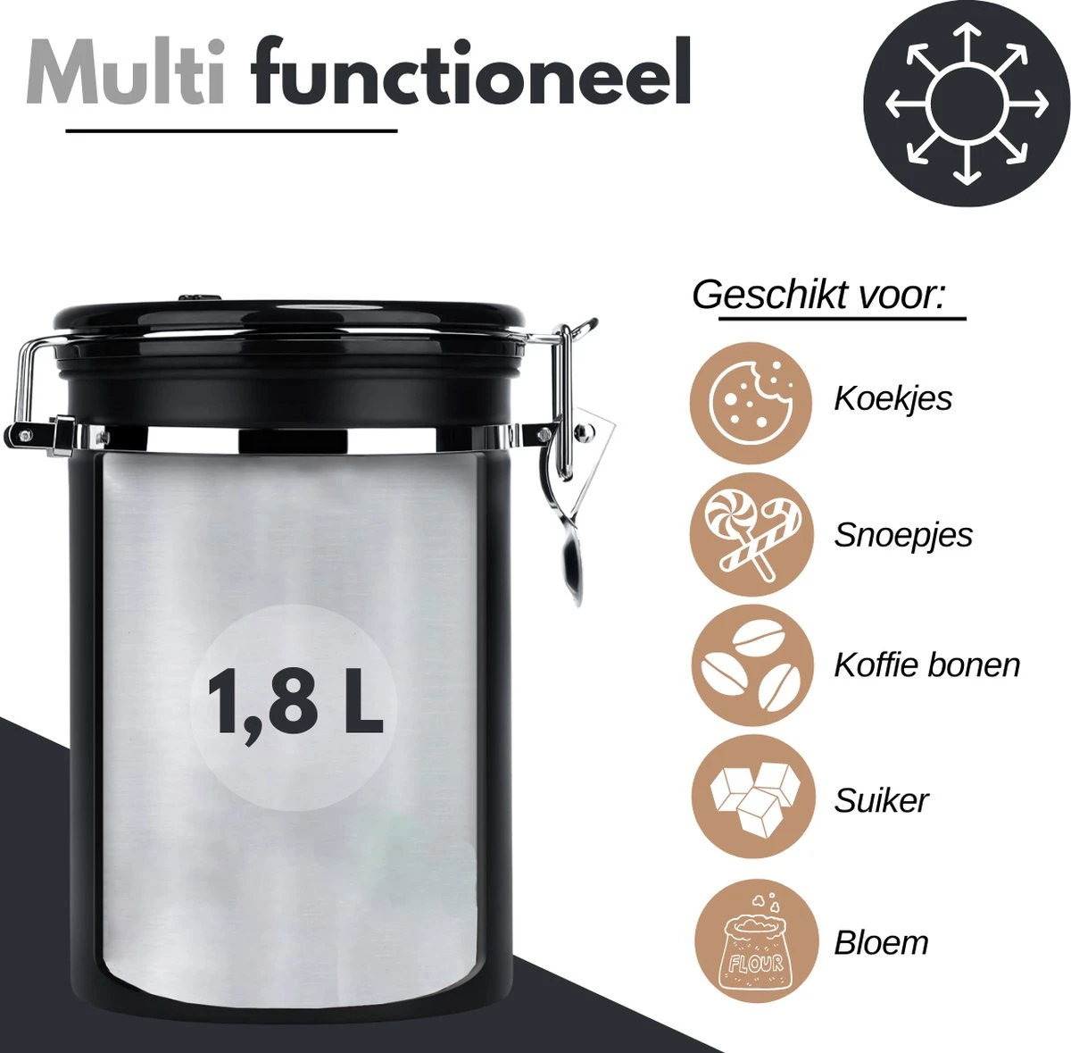 VAIVE Koffieblik - Koffiebus - Koffieblikbewaarblik - Bewaarbus Koffie - Voorraadpotten - Voorraadbussen - Voorraadbus -1.8L - Afbeelding 3