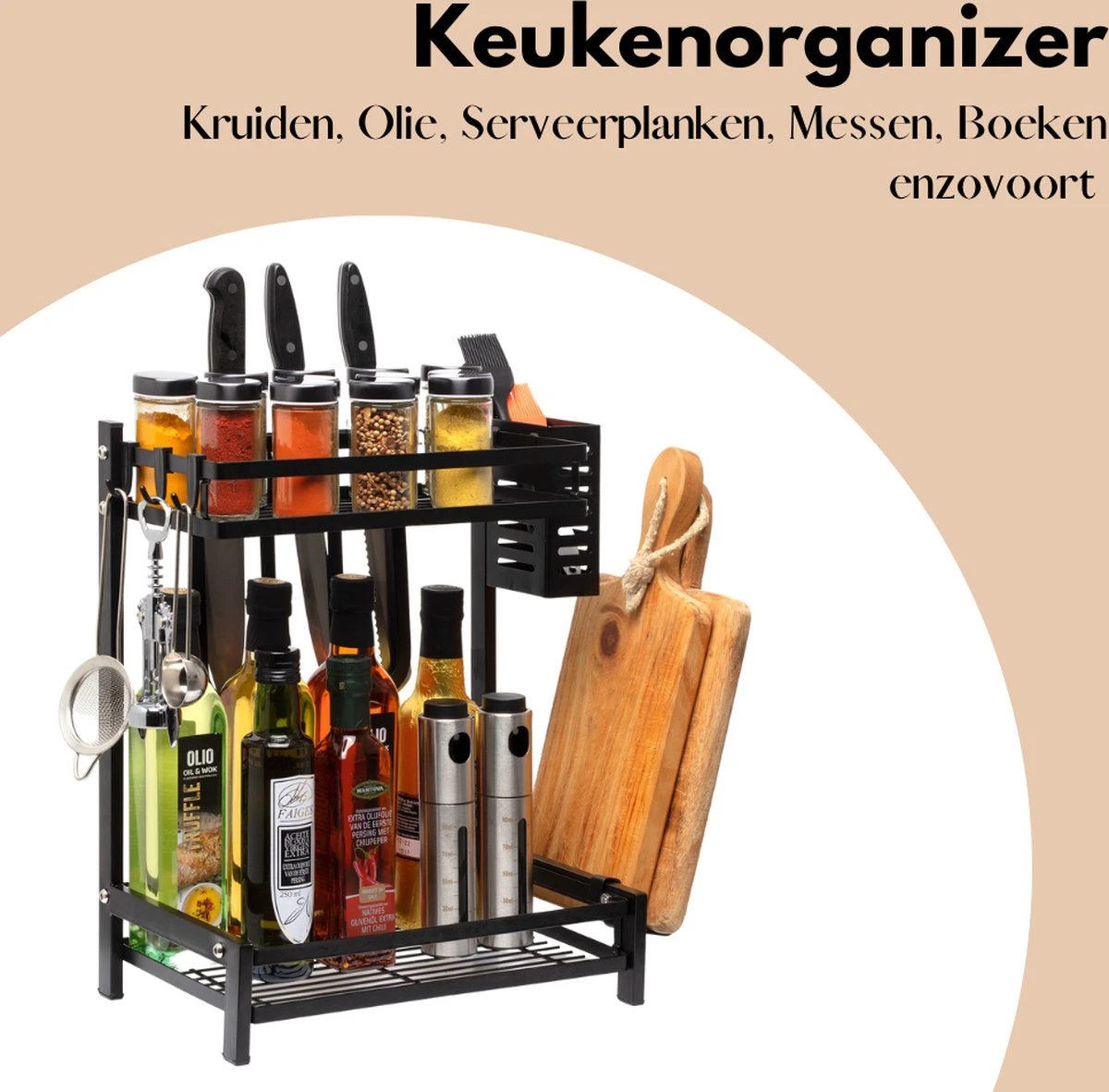 Pazzo Goods - Keuken Organizer - Keukenrek - Zwart - Metaal - 2 Laags - Multifunctioneel - Zwart - - Afbeelding 7