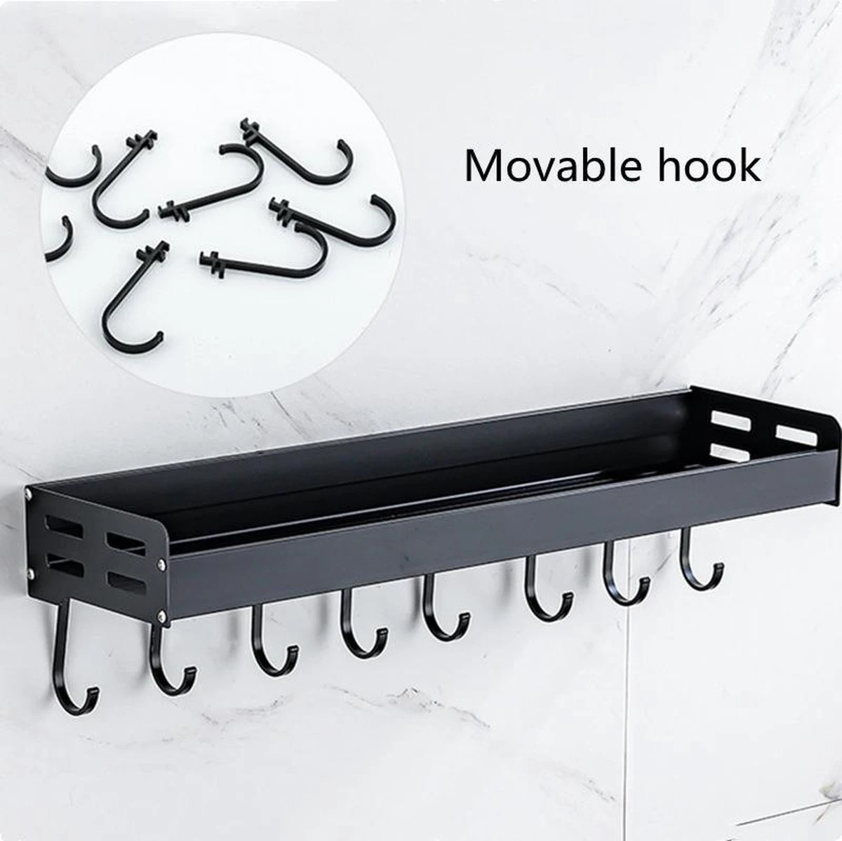 Merkloos TDR - Kruidenrek - Ophangbaar - Inclusief 6 Verplaatsbare Haken Voor Keukengereedschap - 50 Cm - Zwart - Afbeelding 2