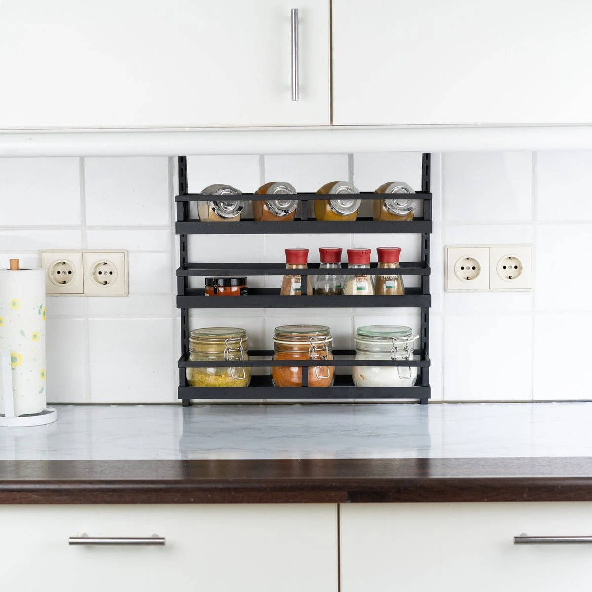 Soome Viljo - Kruidenrek Ophangbaar - Keukenrek - Wandrek - Keuken Organizer - 5 Laags - Verstelbaar - Staal - Zwart - H85xB42.5cm - Afbeelding 8