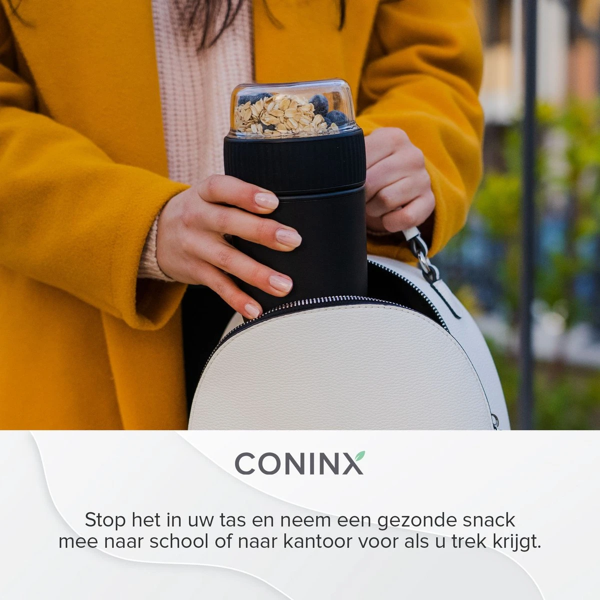Coninx Yoghurtbeker To Go - Muesli Beker To Go - Lunchbeker - Mueslibeker 640ml (450ml+190ml) - Zwart - Afbeelding 8
