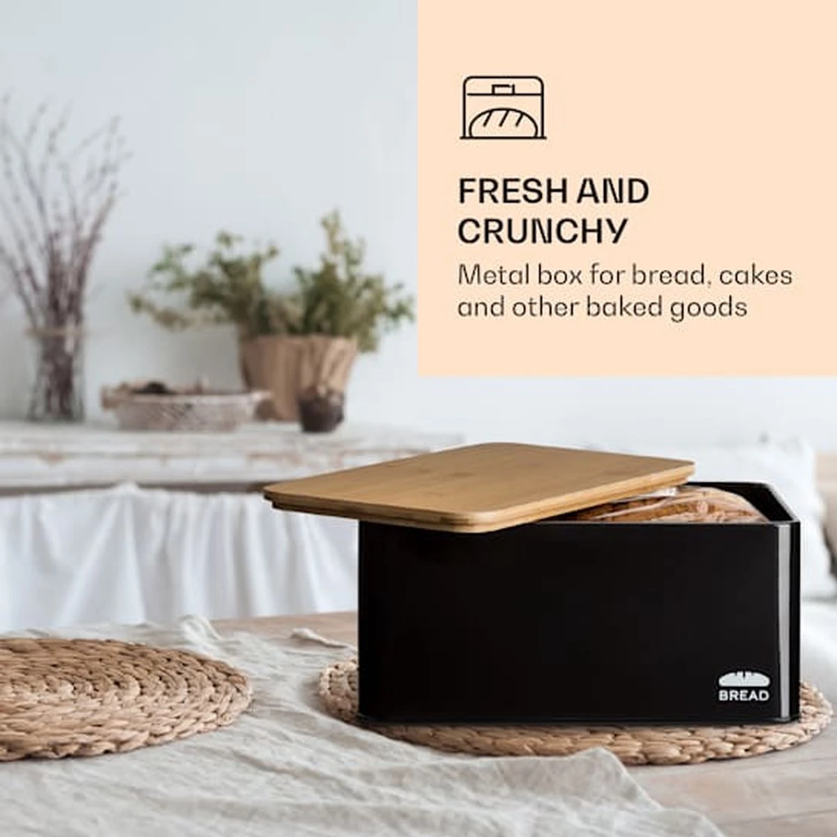 Klarstein Granrosi Oklahoma Broodtrommel - 35,5 X 15,5 X 23 Cm - Brooddoos Met Snijplank - Metaal & Bamboe - Afbeelding 4