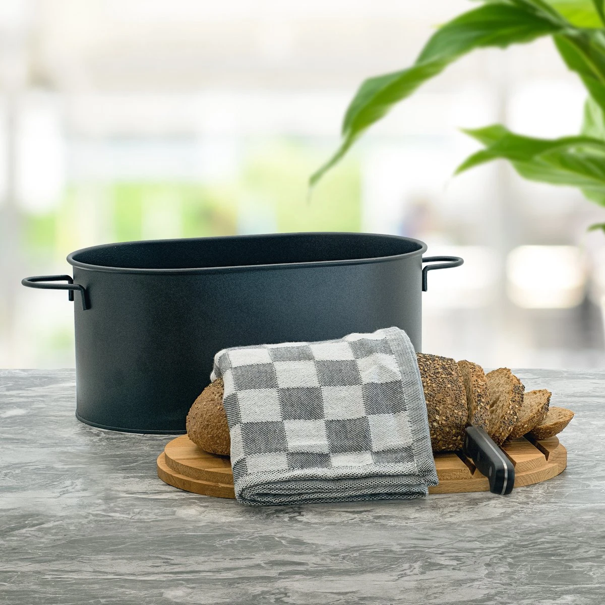 Broodtrommel Met Snijplank - Broodbox - Brood Bewaren - Zwart - Afbeelding 5