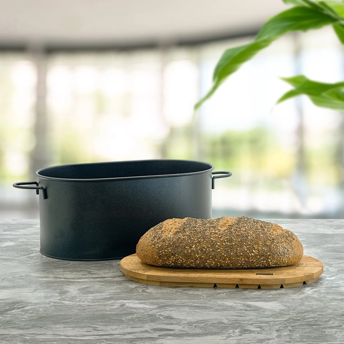 Industrial Living Broodtrommel-Brooddoos Met Snijplank-Brood Bewaren-Metaal-Hout - Afbeelding 4