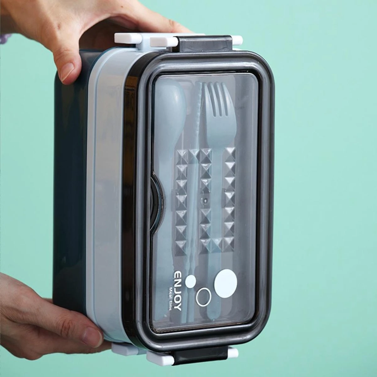 Lunchbox - Meal Prep Bakjes - Lunch Box Met Deksel - Meal Prep – Bento Box - Lunchtrommel Met Bestek Blauw - Afbeelding 10