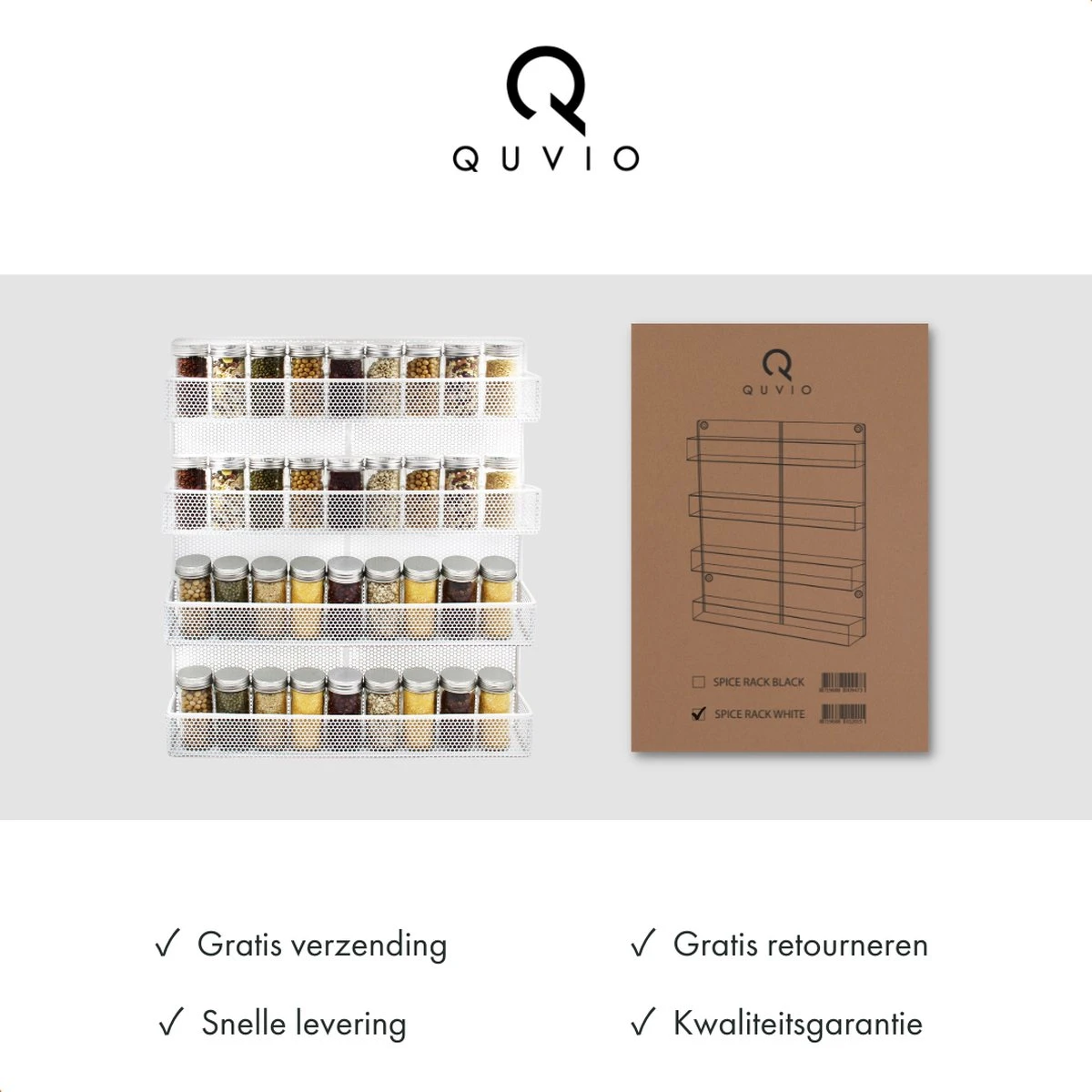 QUVIO Groot Kruidenrek - Staal - Wit - Ophangbaar - Voor 32 Kruidenpotjes - 4 Laags - Afbeelding 7