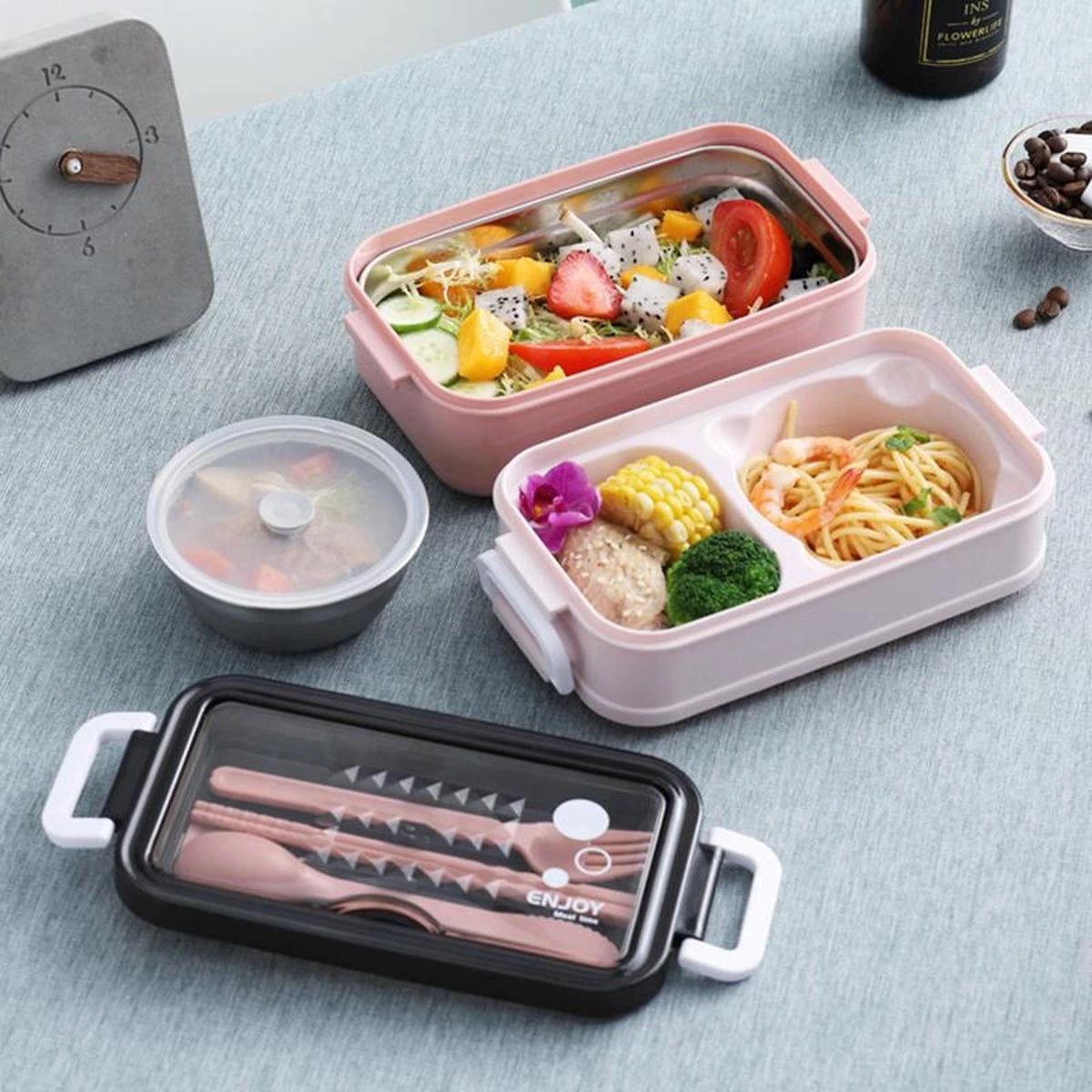 Lunchbox - Meal Prep Bakjes - Lunch Box Met Deksel - Meal Prep – Bento Box - Lunchtrommel Met Bestek Blauw - Afbeelding 12