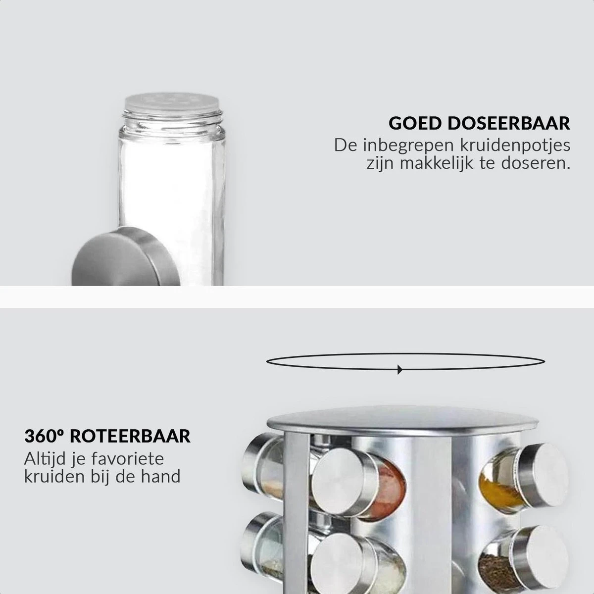 SensaHome 360 Graden Roteerbare Kruidencarrousel - Kruidenrek/Kruidenmolen - 20 Kruidenpotjes - 5 Laags - Draaibaar - 20 Specerijen Potjes - Specerijenmolen - Afbeelding 3