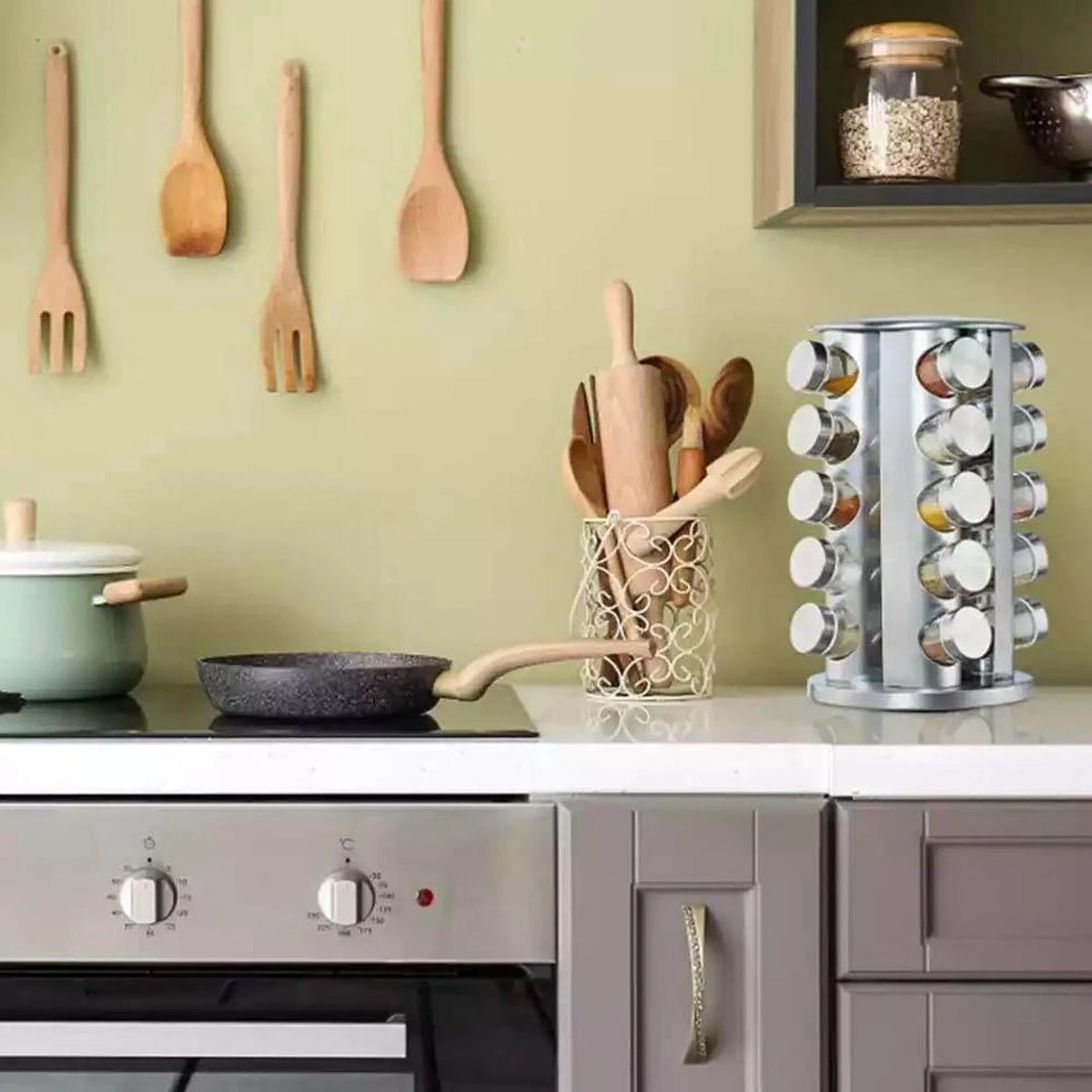 SensaHome 360 Graden Roteerbare Kruidencarrousel - Kruidenrek/Kruidenmolen - 20 Kruidenpotjes - 5 Laags - Draaibaar - 20 Specerijen Potjes - Specerijenmolen - Afbeelding 4