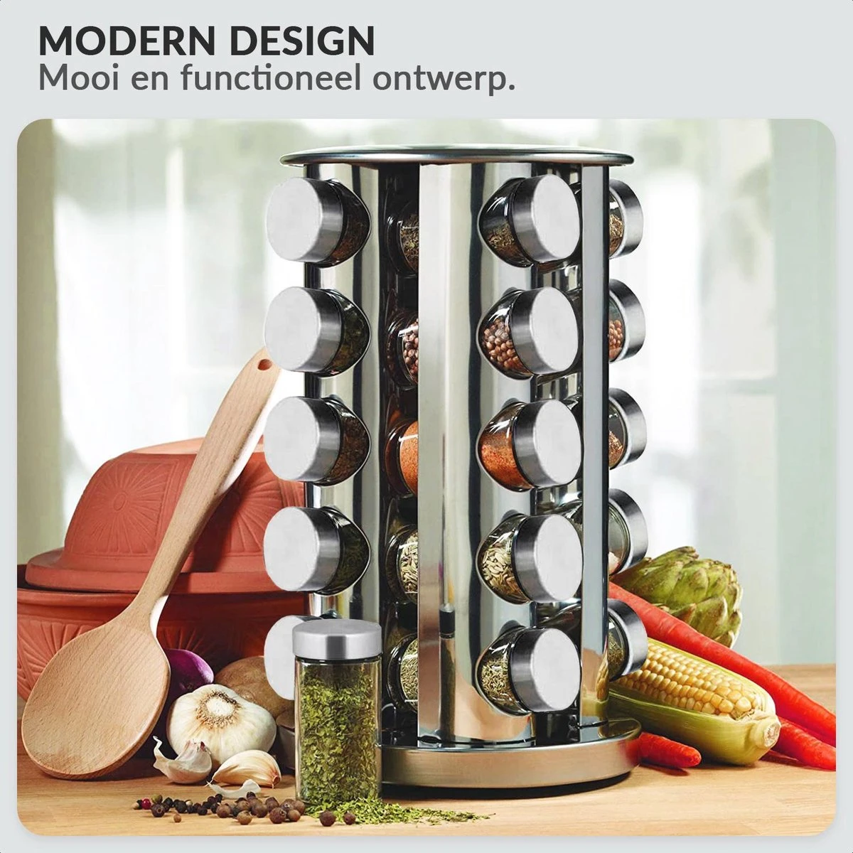 SensaHome 360 Graden Roteerbare Kruidencarrousel - Kruidenrek/Kruidenmolen - 20 Kruidenpotjes - 5 Laags - Draaibaar - 20 Specerijen Potjes - Specerijenmolen - Afbeelding 6