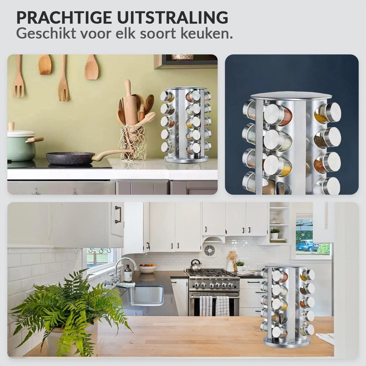 SensaHome 360 Graden Roteerbare Kruidencarrousel - Kruidenrek/Kruidenmolen - 20 Kruidenpotjes - 5 Laags - Draaibaar - 20 Specerijen Potjes - Specerijenmolen - Afbeelding 8