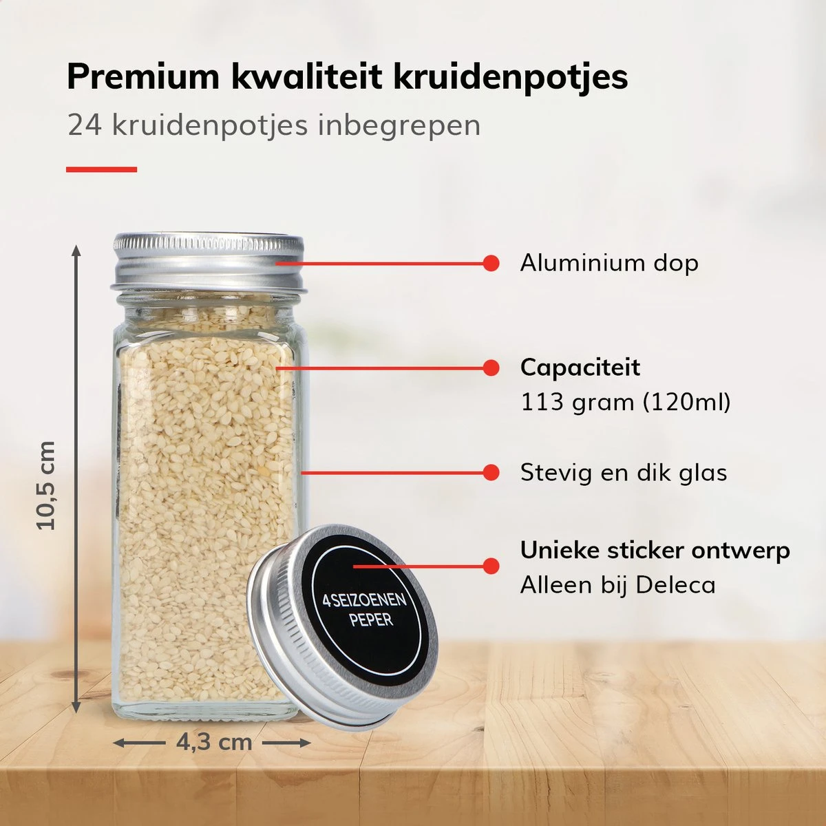 Deleca Kruidenrek Organizer Met 24 Kruidenpotjes - Vierkant - Strooideksel & Labels - Ophangbaar Of Staand - Industrieel / Zwart - Afbeelding 6