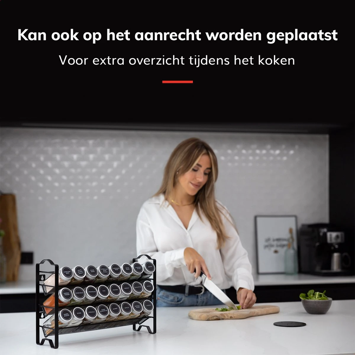 Deleca Kruidenrek Organizer Met 24 Kruidenpotjes - Vierkant - Strooideksel & Labels - Ophangbaar Of Staand - Industrieel / Zwart - Afbeelding 8