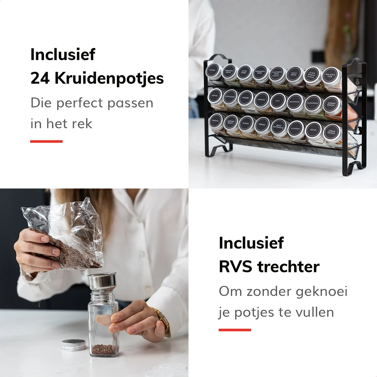Deleca Kruidenrek Organizer Met 24 Kruidenpotjes - Vierkant - Strooideksel & Labels - Ophangbaar Of Staand - Industrieel / Zwart - Afbeelding 9