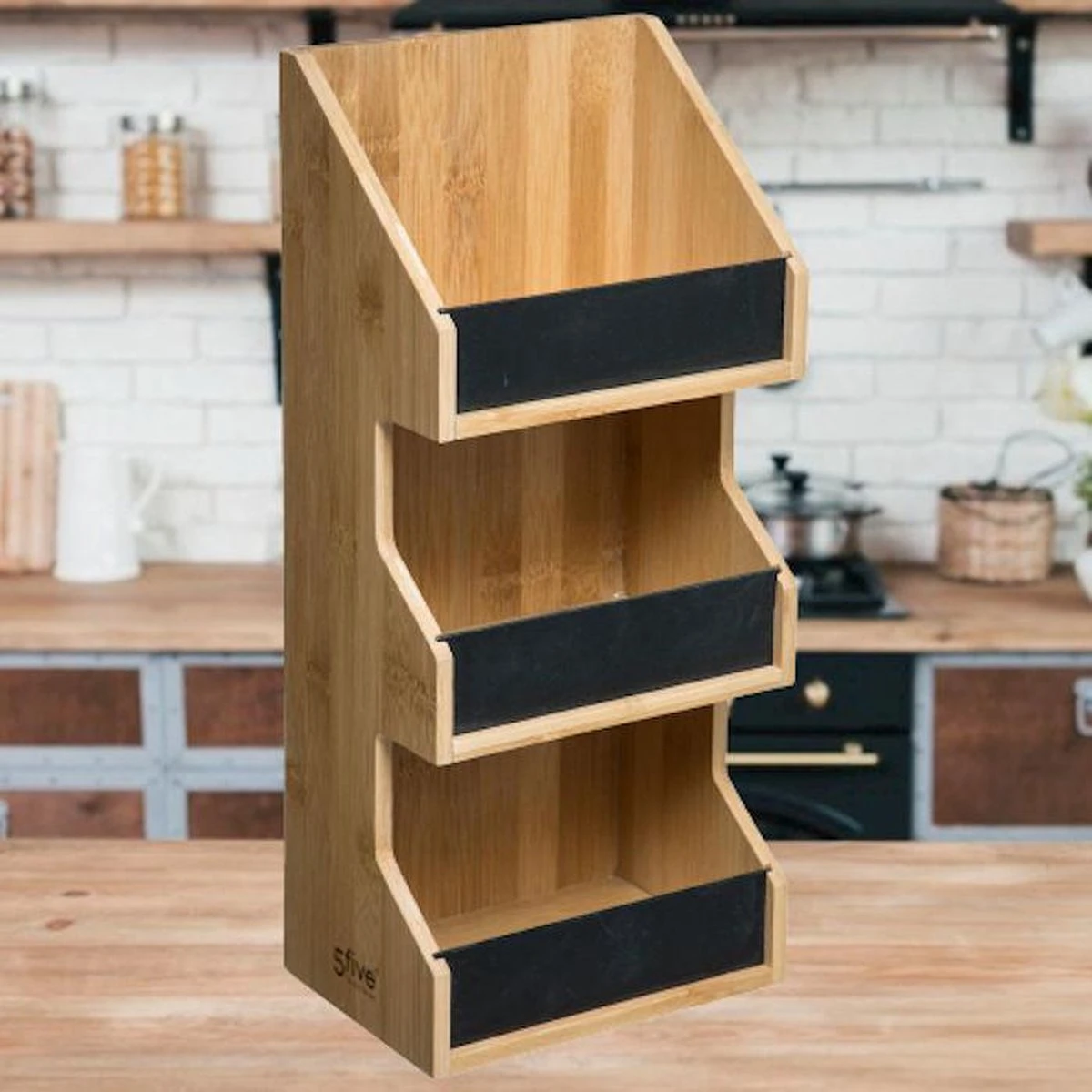 Merkloos Decopatent® 3 Laags Keuken Opbergrek - Staand Rek 3 Etages - Keukenrek - Bamboe Hout - Etagere Rek - Kruidenrek - Keuken Organizer - Afbeelding 3
