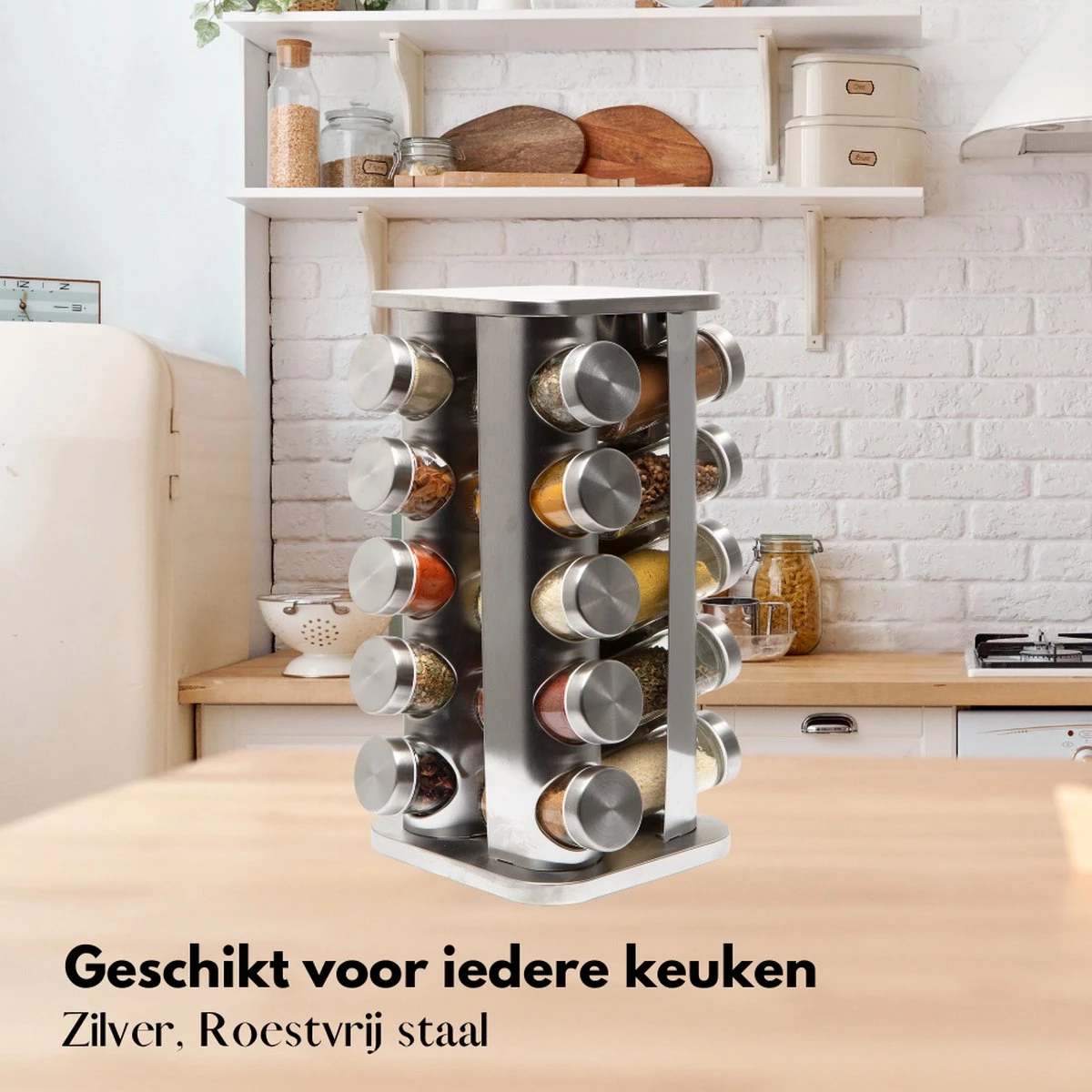 Pazzo Goods - Kruidenrek Staand - Kruidenrek Met Potjes - Zilver - RVS - Kruidenrek Draaibaar - 20 Kruidenpotjes - Inclusief Stickers & Stift - Kruiden Carrousel - Afbeelding 9