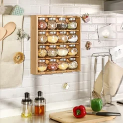 Merkloos Decopatent® Kruidenrekje Ophangbaar - Kruidenrek Inclusief 16 Kruidenpotjes - Bamboe Hout - 4 Laags