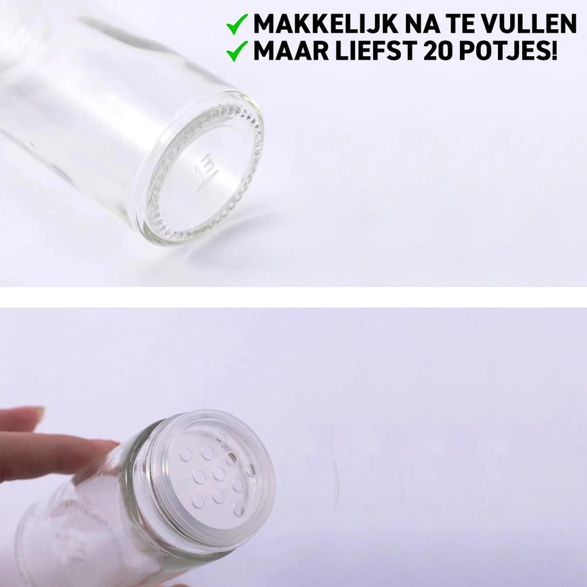 Merkloos Draaibaar Kruidenrek Met 20 Kruidenpotjes - Kruidenrek Staand - Aanrecht Organiser - Glazen Potjes Met Deksel - Inclusief 32 Etiketten En 1 Uitwisbare Stift - Ronde Afwerking - Zwart - Afbeelding 7