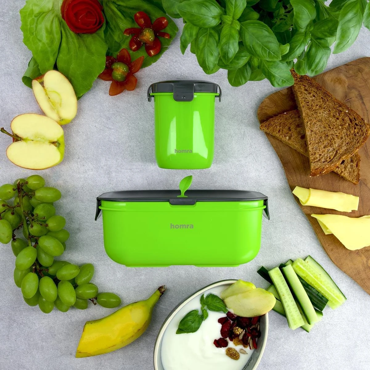 Homra Lunchset In Tas BREAQ Green - Broodtrommel - Yoghurtbeker - Koeltas - Lunch To Go - Duurzaam Kunststof - BPA Vrij - Lunchtrommel - Magnetron, Diepvries, Vaatwasser Bestendig - Grijs Met Groen - Picknick - Kantoor - School - Vers Houden - Afbeelding 8