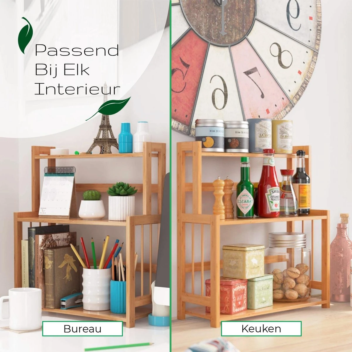 Cellavi Duurzaam Kruidenrek Staand Van Bamboe - Keukenrek Verstelbaar - Keuken Accessoires - Stevige Constructie - Multifunctioneel En Waterafstotend - Afbeelding 2