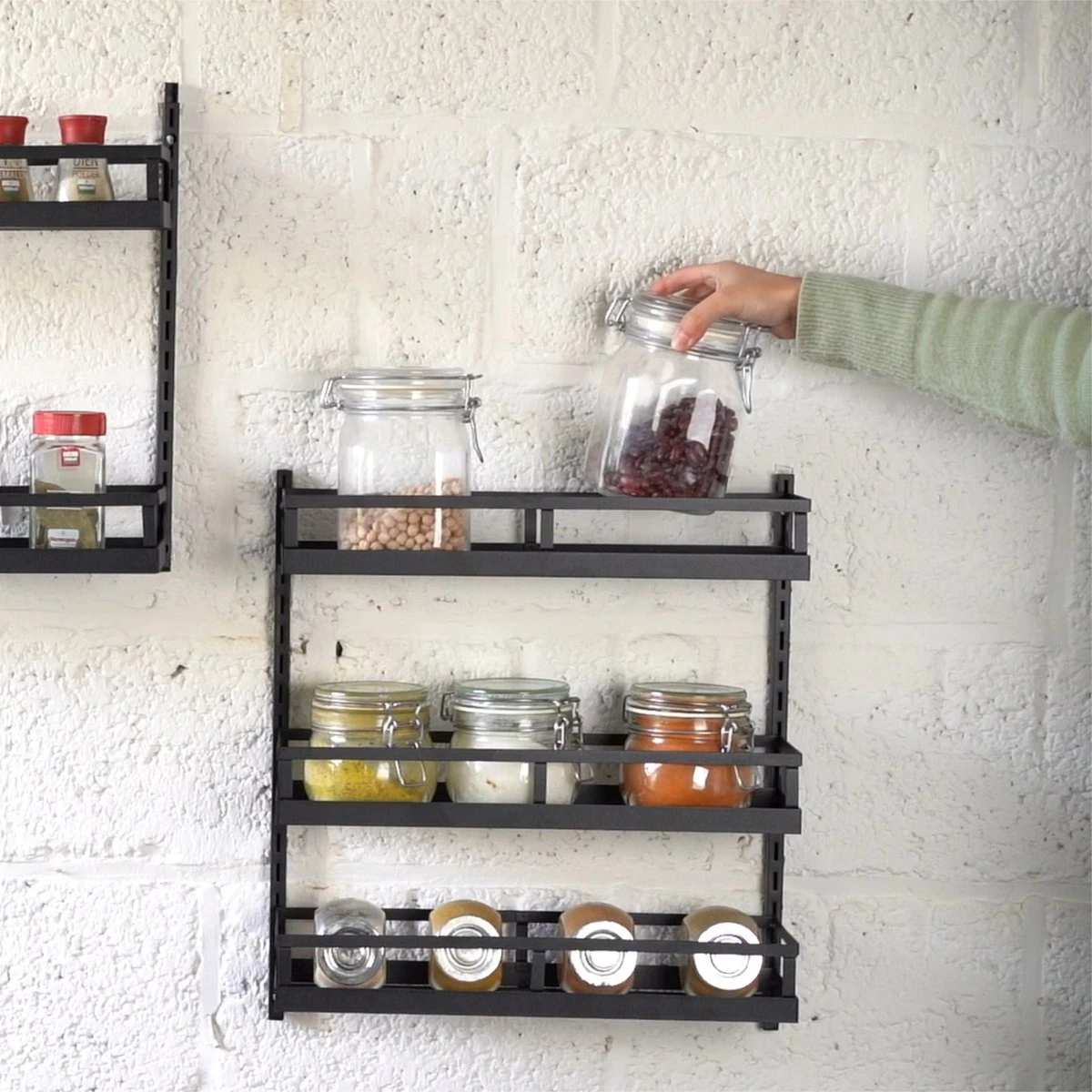 Soome Viljo - Kruidenrek Ophangbaar - Keukenrek - Wandrek - Keuken Organizer - 5 Laags - Verstelbaar - Staal - Zwart - H85xB42.5cm - Afbeelding 4