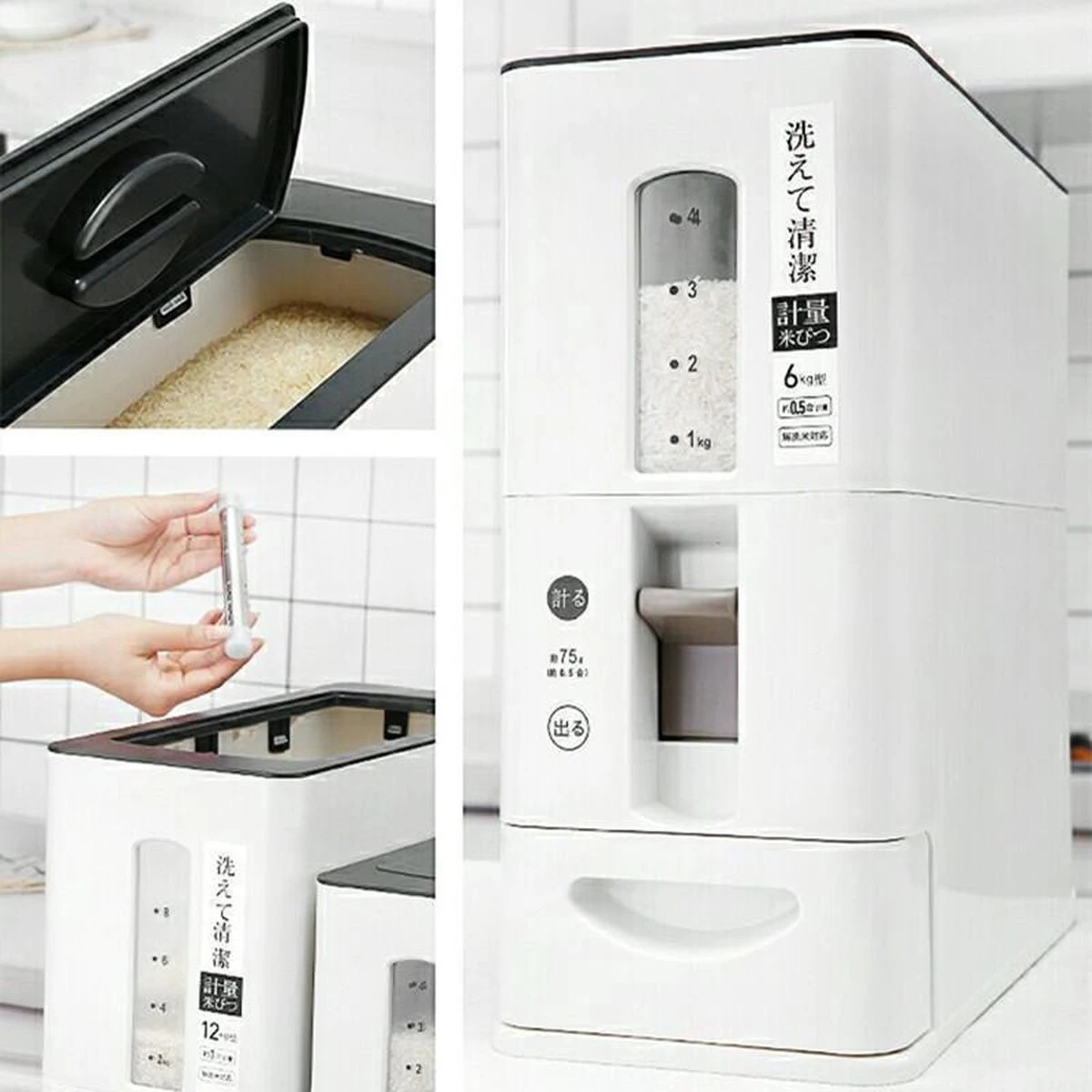 Merkloos TDR-Japans Rijst/Granen Container/Dispenser/ Opbergdoos - 6KG Inhoud - Wit