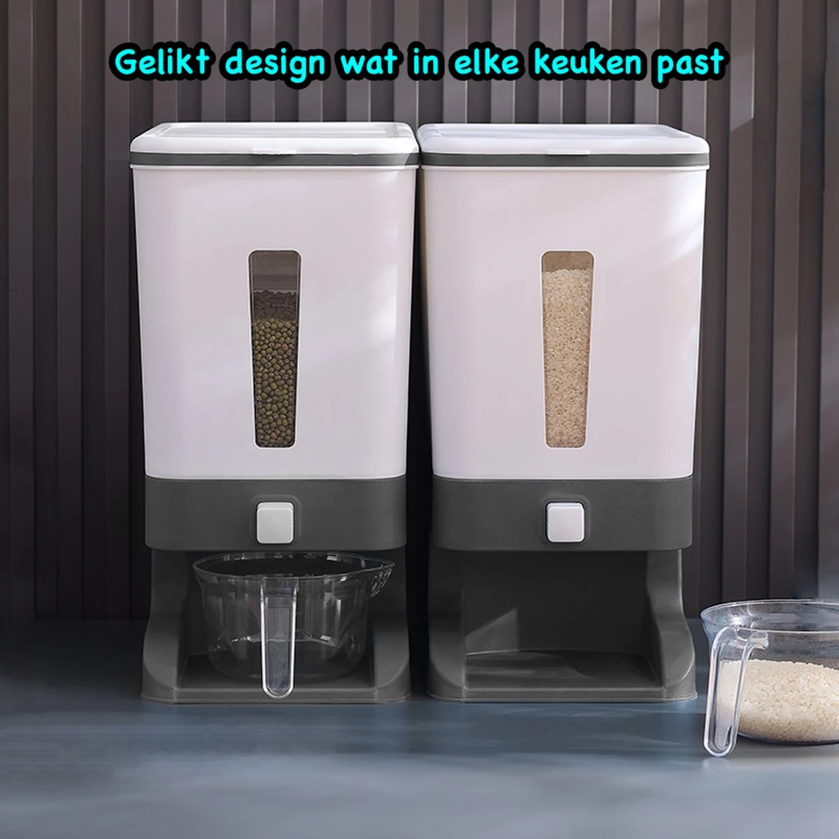 Merkloos Rijst Dispenser - Bewaarpotten - Keuken Opslag - Dispenser Cornflakes, Granen, Snoep, Noten, Voedsel - Keuken Gadgets - Opbergdoos Met Deksel - Voorraadpotten - Opbergpotten - Rijst Bewaren - Rijst Opbergdoos 10 Kg Opslag - Afbeelding 6