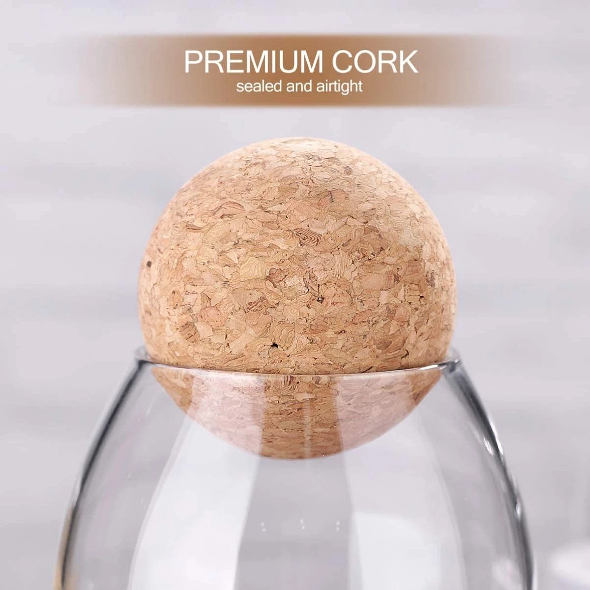 Igoods Helderglazen - Voorraadpot Met Kurkbal - Thee- En Koffiebus Met Bolvormig Houten Deksel - Voedselblikken - Keukenopslag - Opslagpotten - Afbeelding 4