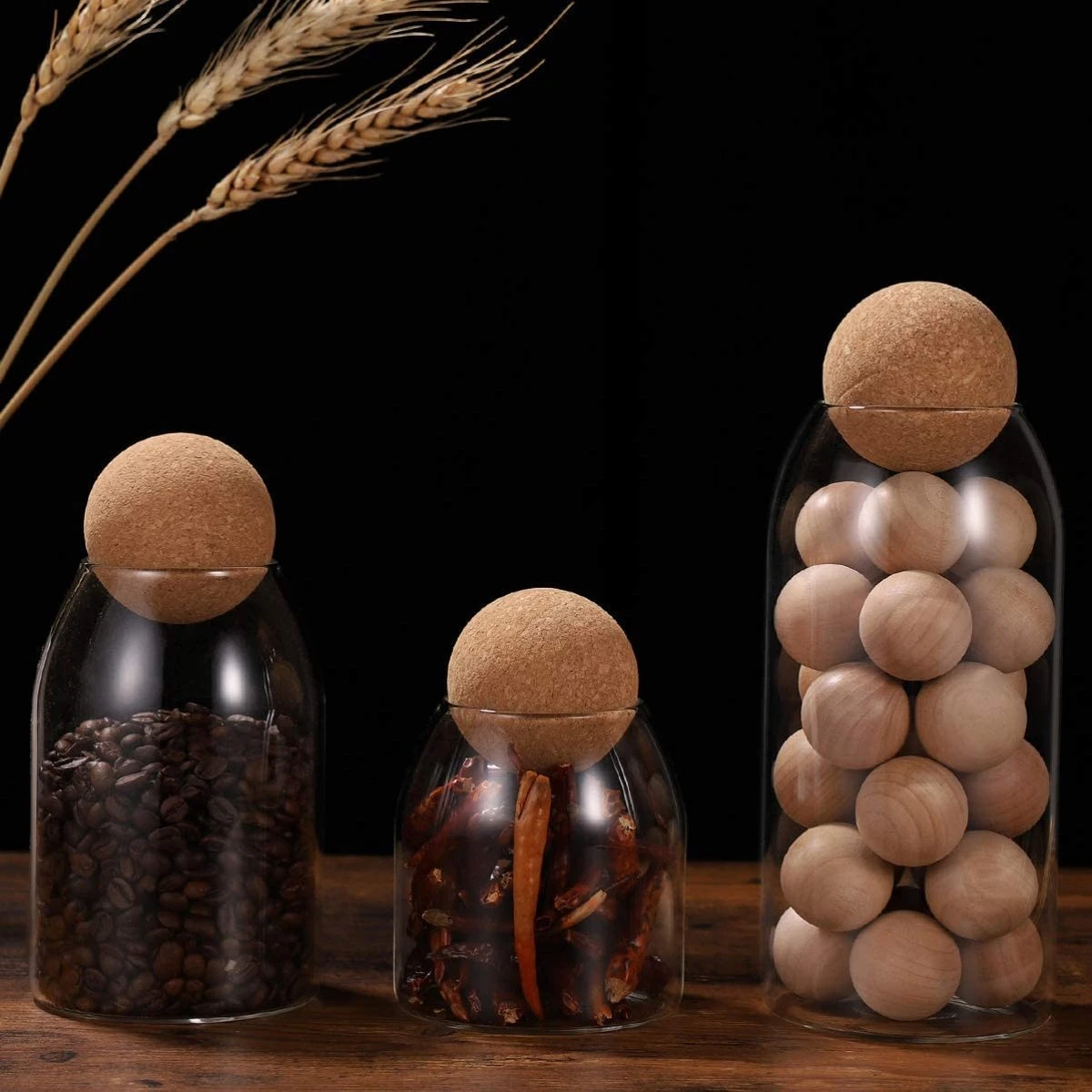 Igoods Helderglazen - Voorraadpot Met Kurkbal - Thee- En Koffiebus Met Bolvormig Houten Deksel - Voedselblikken - Keukenopslag - Opslagpotten - Afbeelding 6