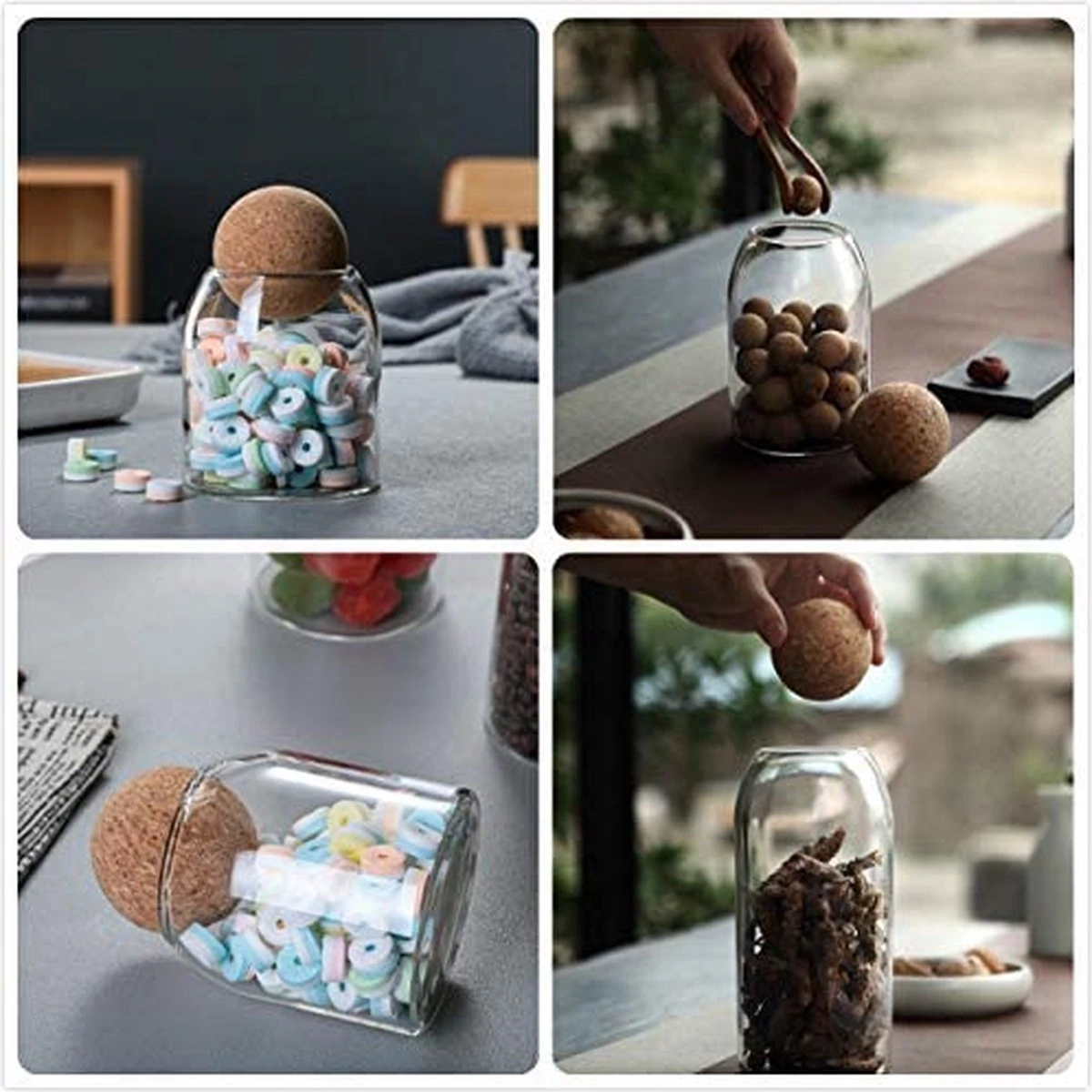 Igoods Helderglazen - Voorraadpot Met Kurkbal - Thee- En Koffiebus Met Bolvormig Houten Deksel - Voedselblikken - Keukenopslag - Opslagpotten - Afbeelding 8