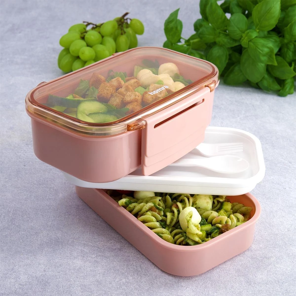 Homra Lunchbox STAQS Pink - Bento Box - 2 Laags Broodtrommel - 3 Compartimenten - Roze - Lunch To Go - Duurzaam Kunststof - BPA Vrij - 3 Vaks Lunchtrommel Voor Volwassenen - Inclusief Bestek - Magnetron, Diepvries, Vaatwasser Bestendig - Vers Houden - Afbeelding 13