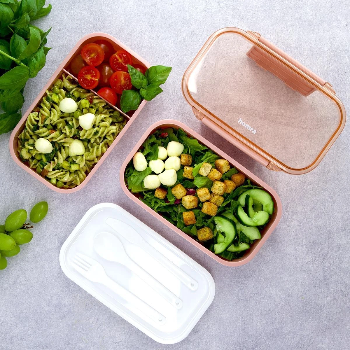 Homra Lunchbox STAQS Pink - Bento Box - 2 Laags Broodtrommel - 3 Compartimenten - Roze - Lunch To Go - Duurzaam Kunststof - BPA Vrij - 3 Vaks Lunchtrommel Voor Volwassenen - Inclusief Bestek - Magnetron, Diepvries, Vaatwasser Bestendig - Vers Houden - Afbeelding 14