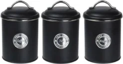 Merkloos 3x Zwart Voorraadblik Suiker, Thee En Koffie - Levensmiddelen Bewaren - Voorraadblikken/voorraadtrommels