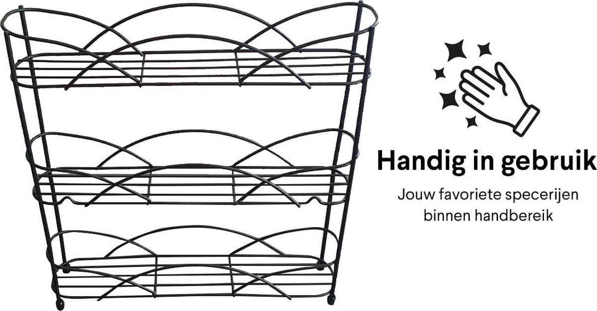 Zindoo - Kruidenrek - Standaard - 3-laags - Ophangbaar - 18 Kruiden Potjes - Anti-slip Pootjes - Spice Rack - Specerijenrek - Keukenorganizer - Keukenaccessoires - Afbeelding 6