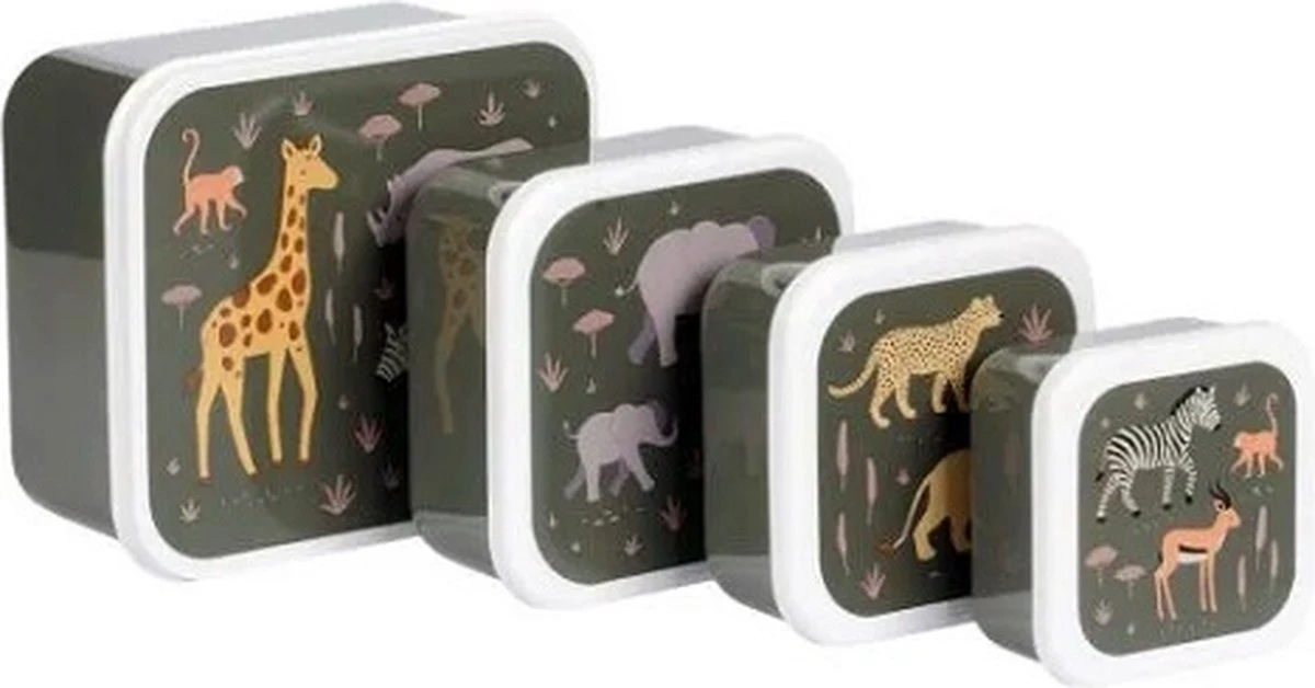 A Little Lovely Company - Brooddoos - Broodtrommel -Lunch & Snack Box Set Van 4 - Savanne - Afbeelding 9