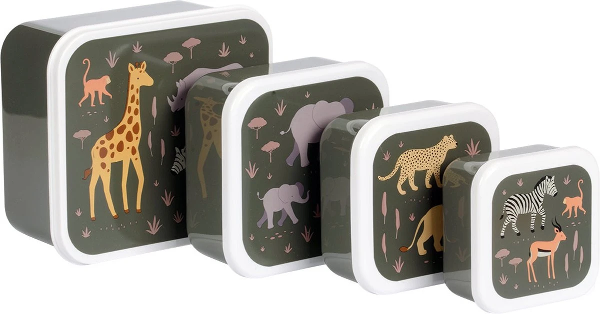 A Little Lovely Company - Brooddoos - Broodtrommel -Lunch & Snack Box Set Van 4 - Savanne - Afbeelding 7