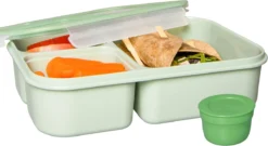 Lock&Lock Lunchbox - Bento Box - Salade Lunchbox - Met 3 Compartimenten - Met Dressing/Saus Bakje - Volwassenen En Kinderen - To Go - Lekvrij - BPA Vrij - 1,5 Liter - Groen