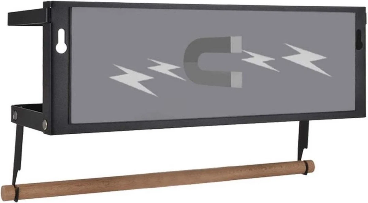 Merkloos Kruidenrek Zwart - Multifunctioneel Ophangbaar Keukenrek - Keukenrolhouder Zwart - Multifunctioneel Kruidenrek - Magnetisch Kruidenrek - Keuken Organizer - Koelkast Rek - Afbeelding 4