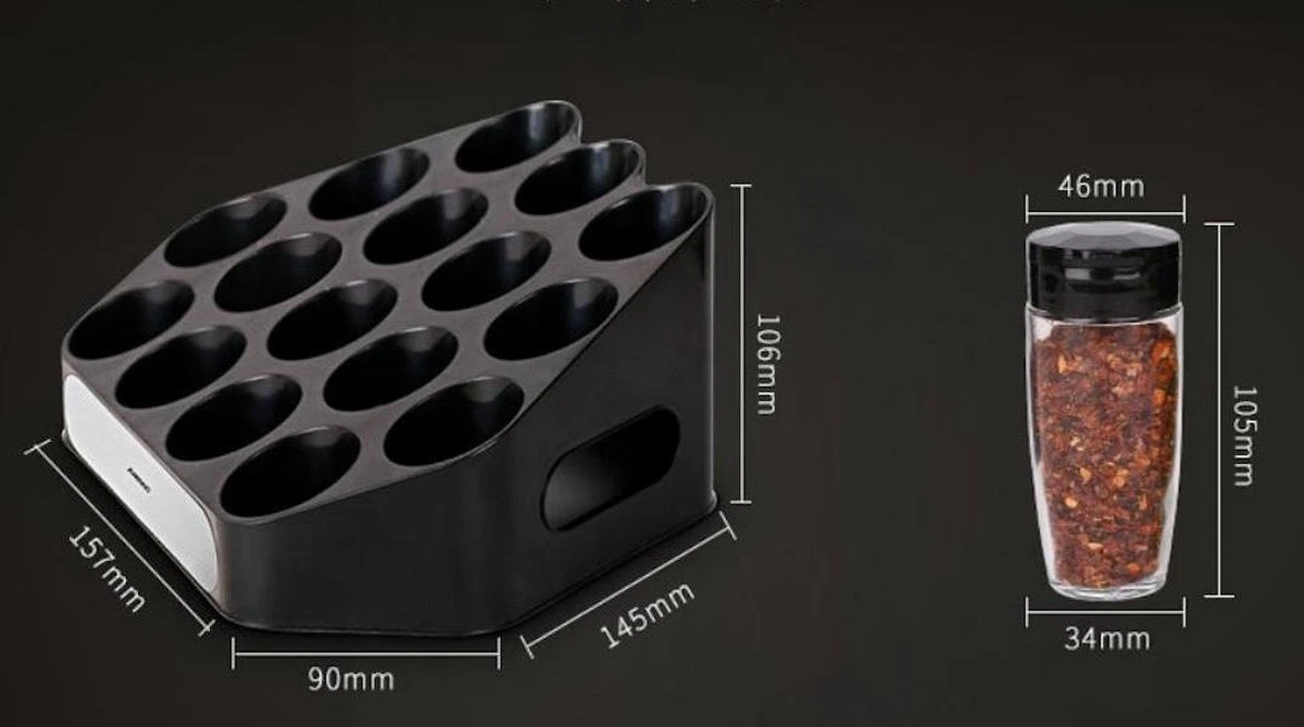 Merkloos Decopatent® Kruidenrek Incl. 16 Glazen Kruiden Potjes - Rvs Strooideksel - Staand Kruiden & Specerijen Rek - Kruidenpotjes Glas - Afbeelding 5