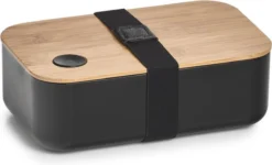 Lunchtrommel/broodtrommel 2-vaks Zwart/naturel Bamboe 19 X 7 Cm - Keukenbenodigdheden - Lunch/brood Meenemen - Trommels/boxen