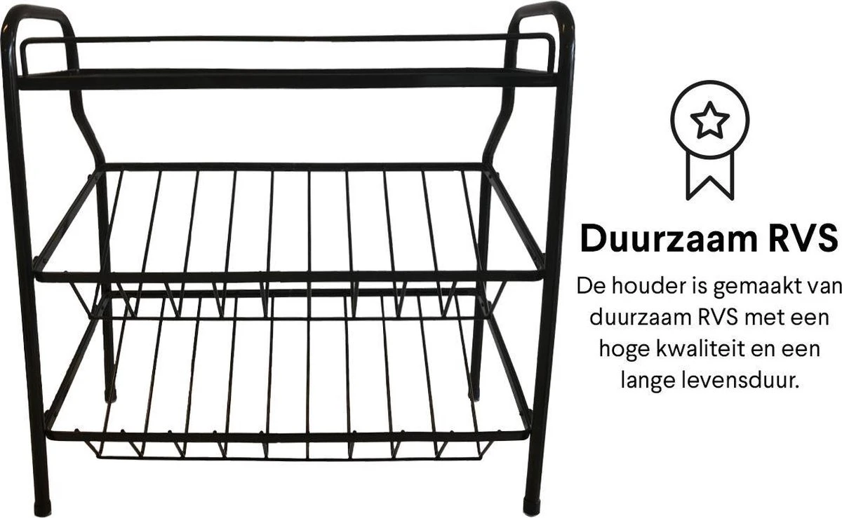 Zindoo Kruidenrek Zwart 3-laags Staand - Specerijen Rek - Kruiden Rek - Duurzaam RVS - Anti Slip Onderzijde - Specerijenstandaard – Keukenorganizer - Spice Rack - Kitchen Rack - Spice Organizer Keukenaccessoire - ZIN-SR05 - Afbeelding 2