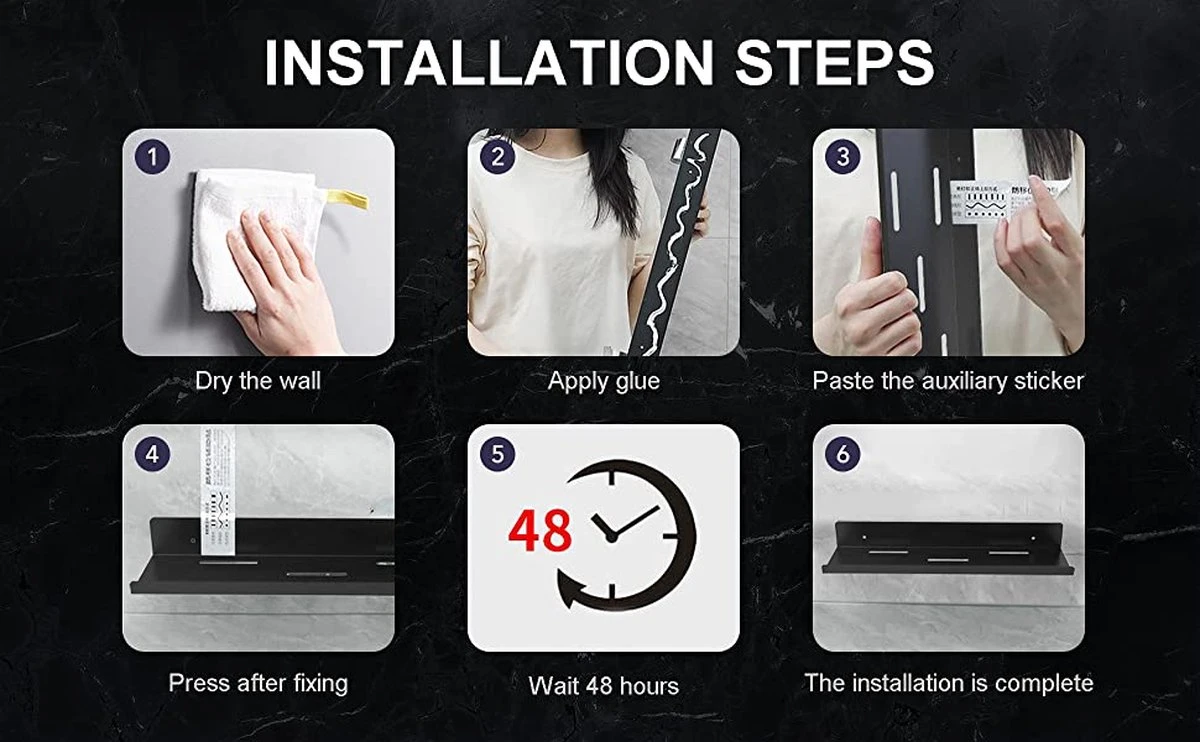 Merkloos Kruidenrek Met Rolhouder, Keuken Organizer, Kruidenrek Met/zonder Boren, Kruidenrek, Wandorganizer Voor Specerijen, Set Van 2 Zwarte Keukenrekken, Kruidenrek Ophangbaar, Wandrek, Staal, Zwart, Keukenrek - Afbeelding 5