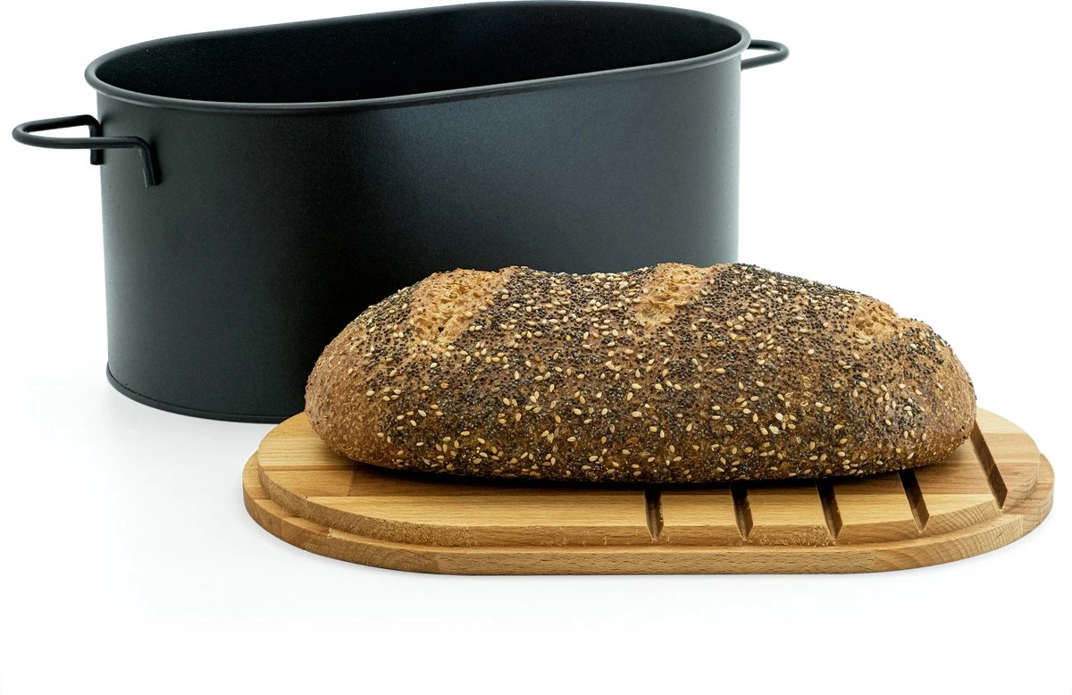 Broodtrommel Met Snijplank - Broodbox - Brood Bewaren - Zwart - Afbeelding 2