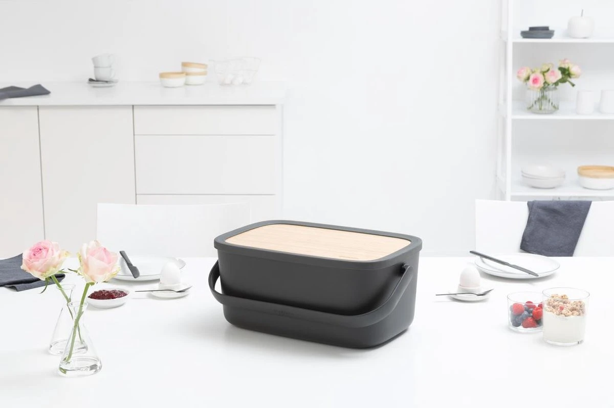 Brabantia Nic Broodtrommel - Met Bamboe Deksel - Dark Grey - Afbeelding 9