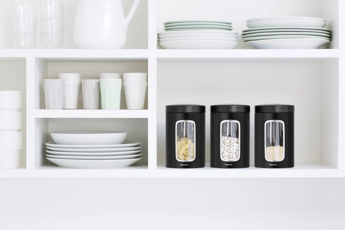 Brabantia Voorraadbussen - 1,4 L - Matt Black - 3 Stuks - Met Venster - Afbeelding 2