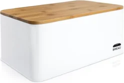 Oklahoma Broodtrommel Metaal 35,5x15,5x23 Cm Bamboe Deksel Snijplank