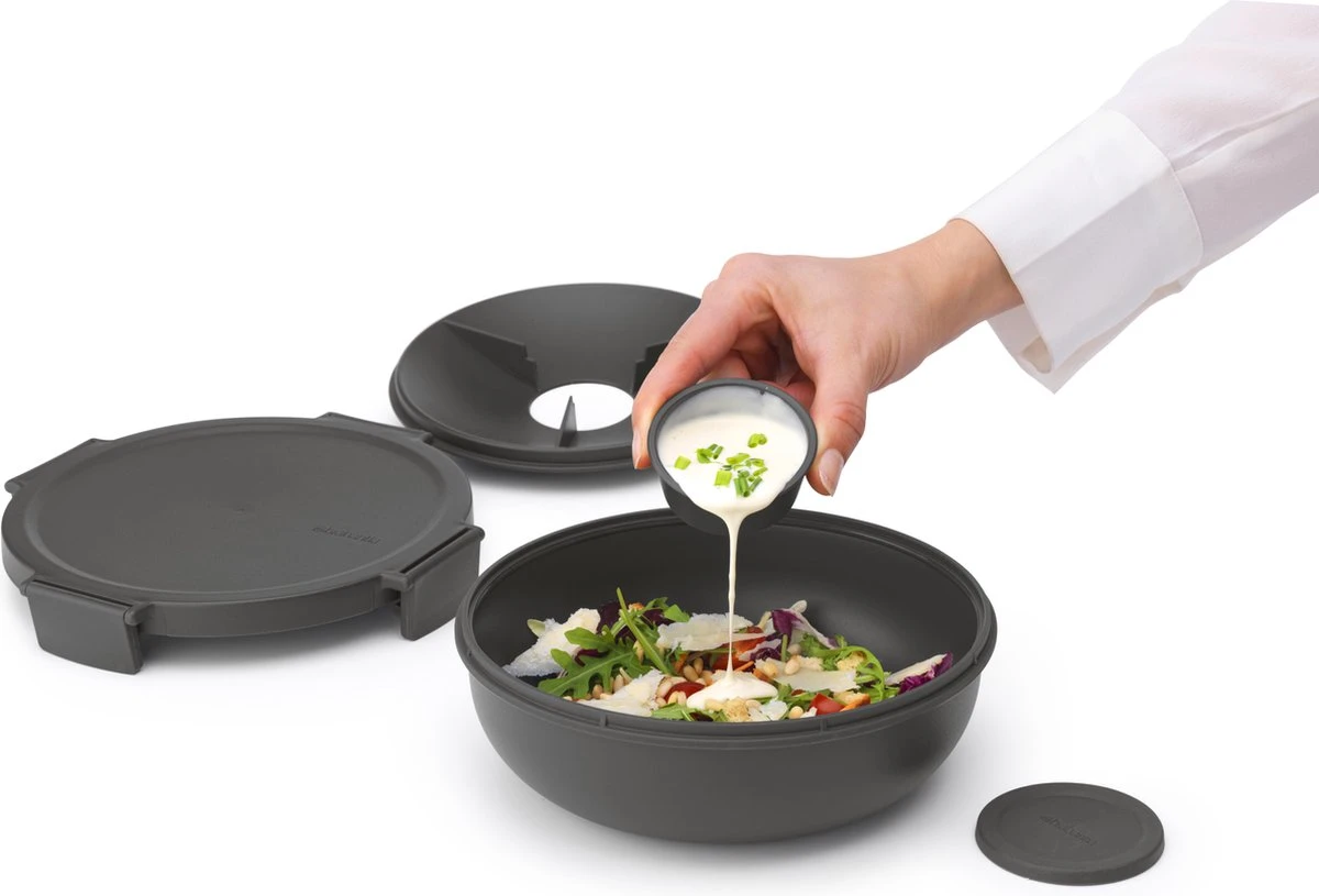 Brabantia Make & Take Salade Lunchbox - 1,3 L - Kunststof - Dark Grey - Afbeelding 7