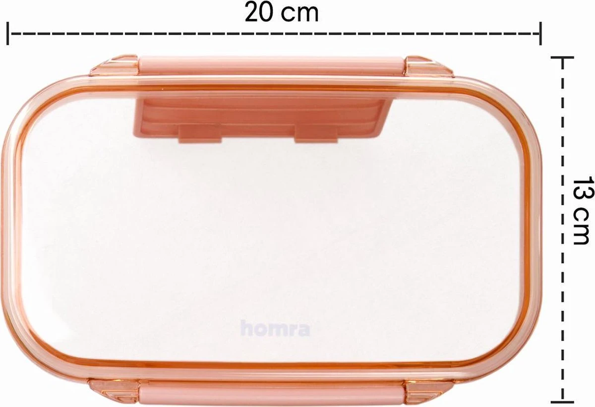 Homra Lunchbox STAQS Pink - Bento Box - 2 Laags Broodtrommel - 3 Compartimenten - Roze - Lunch To Go - Duurzaam Kunststof - BPA Vrij - 3 Vaks Lunchtrommel Voor Volwassenen - Inclusief Bestek - Magnetron, Diepvries, Vaatwasser Bestendig - Vers Houden - Afbeelding 8