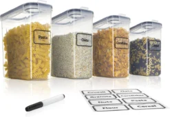 TNM Luxe Luchtdichte Voorraadbussen Set Zwart (4x2,5L), Voorraadpotten, Voedselcontainer Met Deksel, Vershouddoos